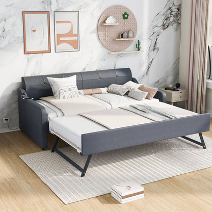 Upholstered Daybed With Trundle And USB Charging