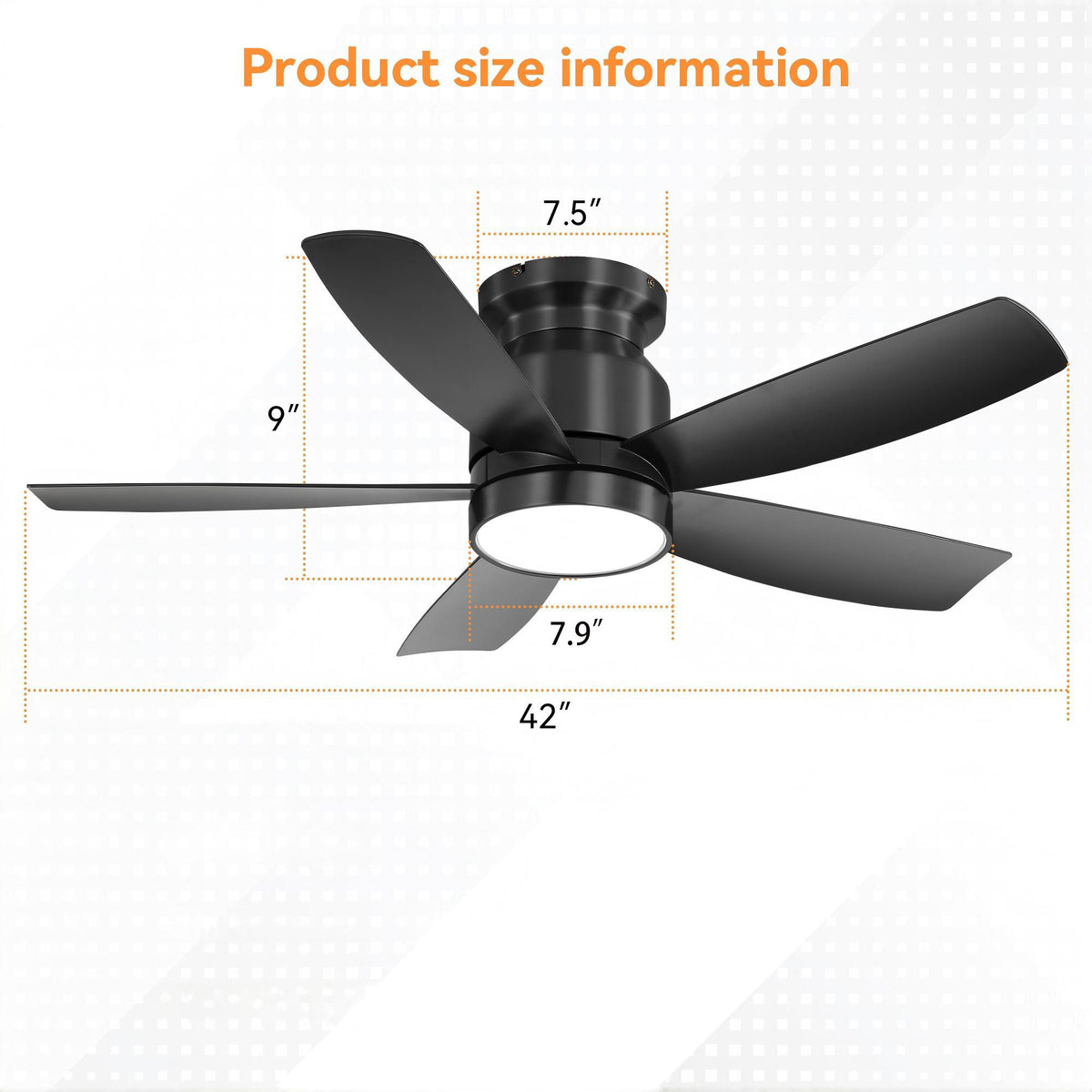 Flush Mount Ceiling Fan With 18W LED Light And Remote Control Blades - Black