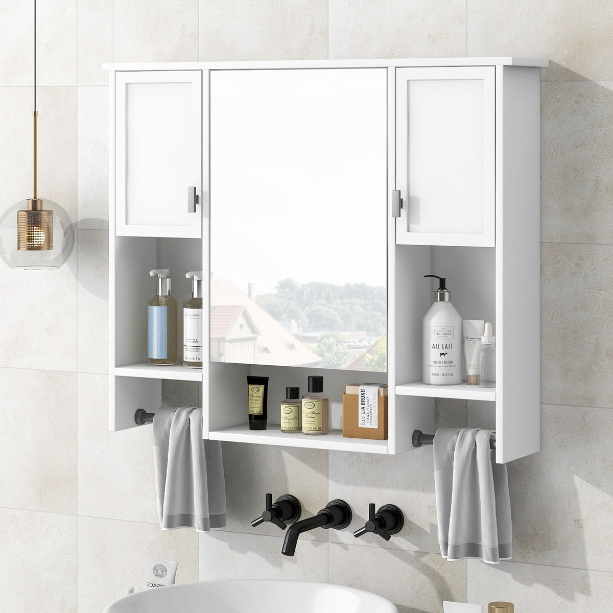 Wall Mounted Bathroom Storage Cabinet With Mirror, Medicine Cabinet With Towel Bar
