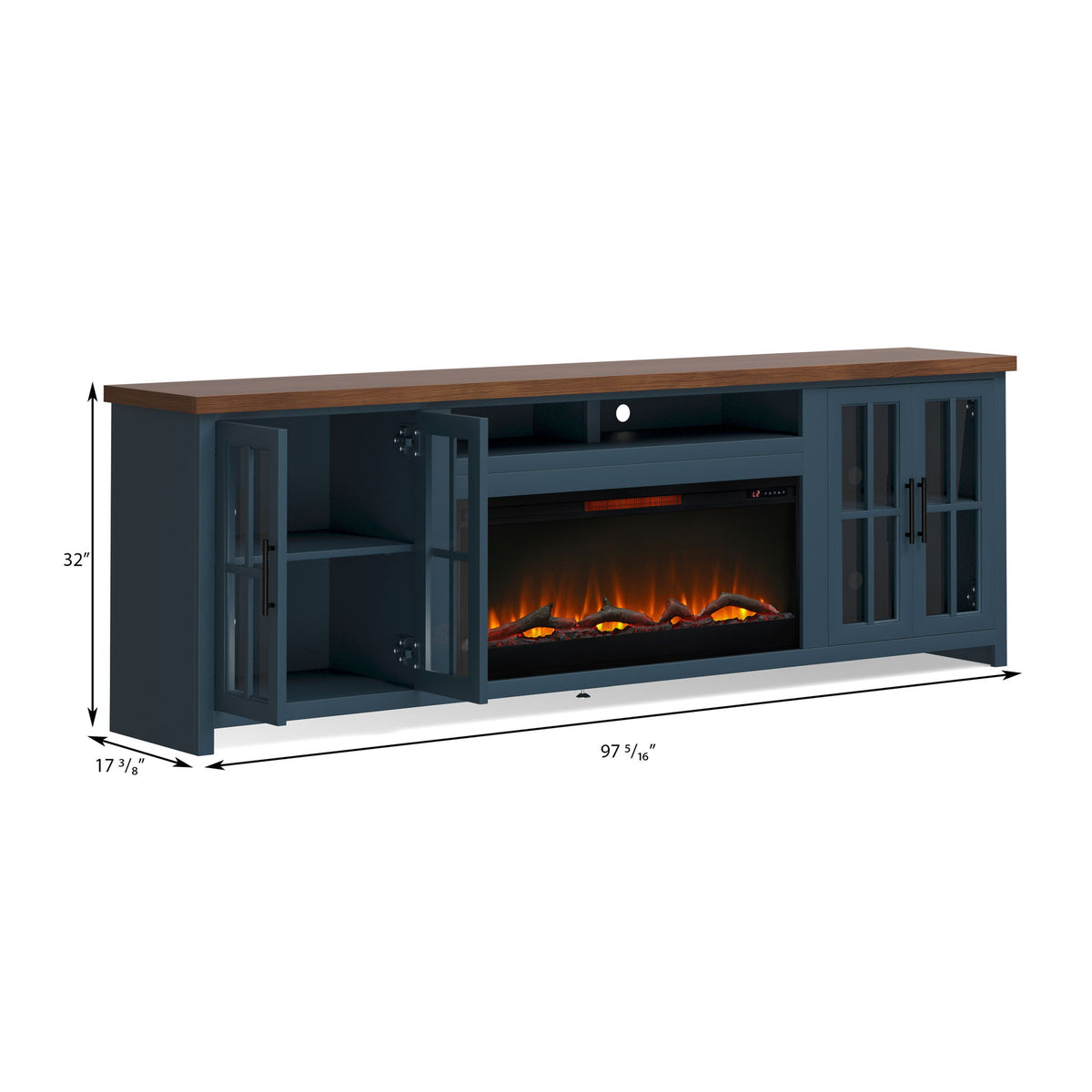 Nantucket - 97" Fireplace TV Stand - Blue Denim / Whiskey