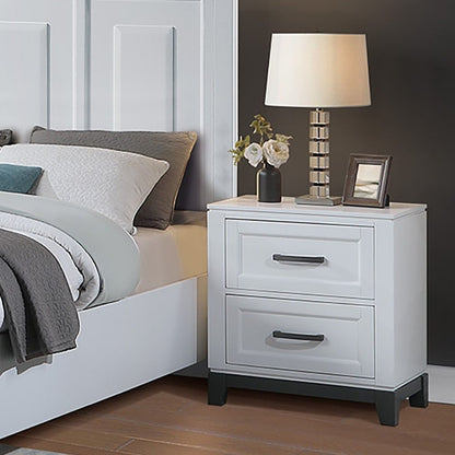 Bedside Table White And Gray 1 Piece Nightstand, 2-Drawers Storage Bedroom Furniture Transitional Style