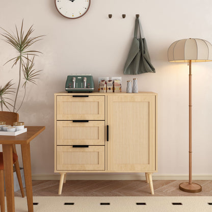 Dresser With Drawers And Adjustable Shelf - Antique Natural / Rattan