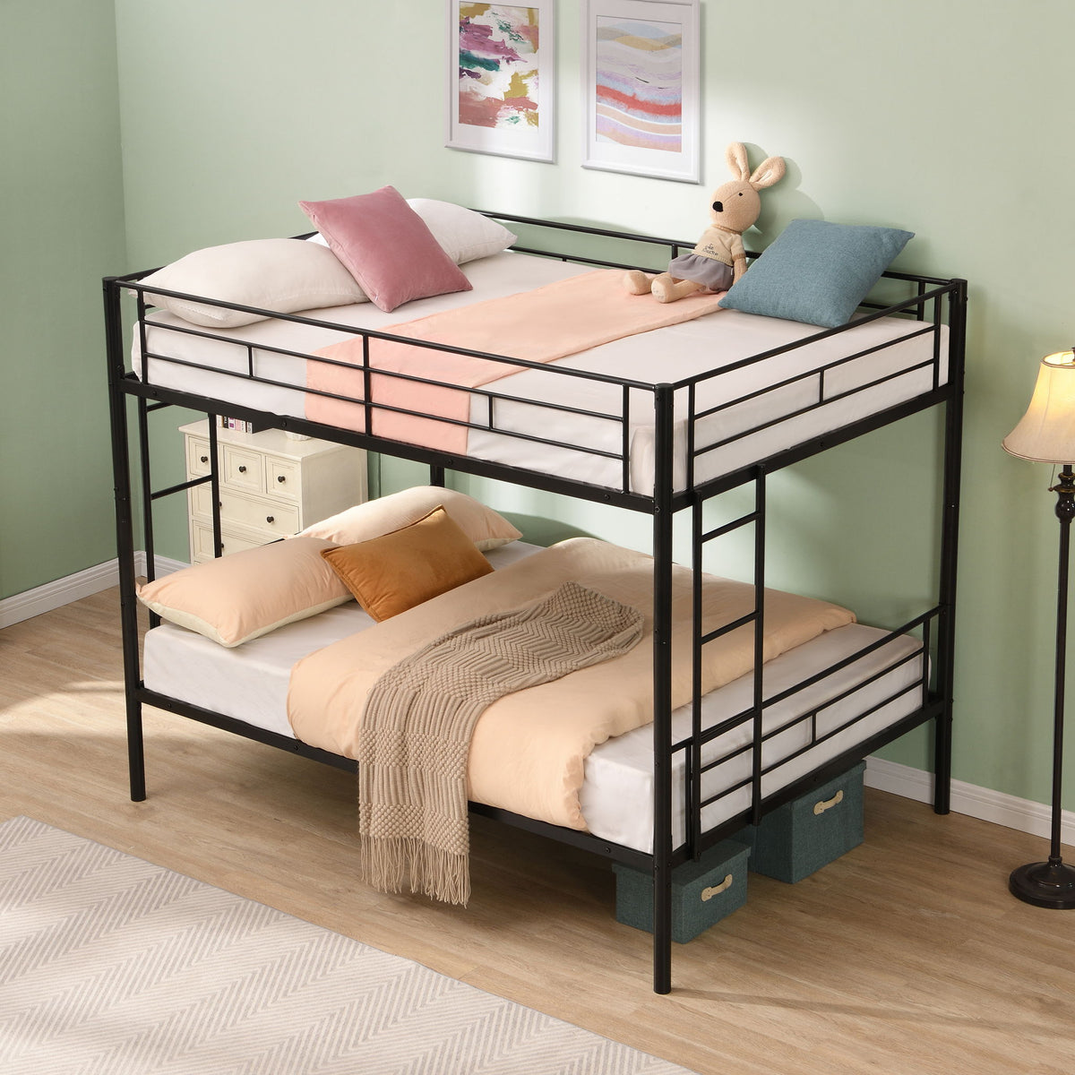 Modern Metal Bunk Bed, Full Over Full, No Box Spring Needed - Black