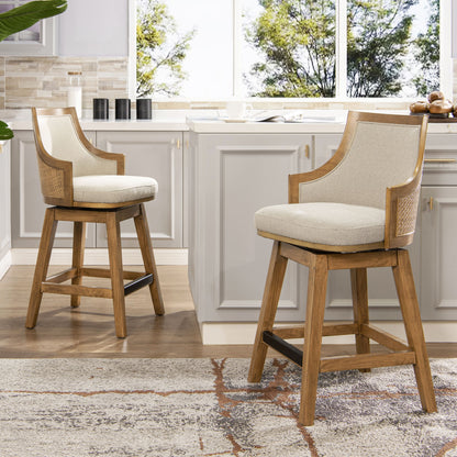 Bahama - Cane High Back Swivel Counter Stool With Recessed Arms Textured Weave - Taupe Beige