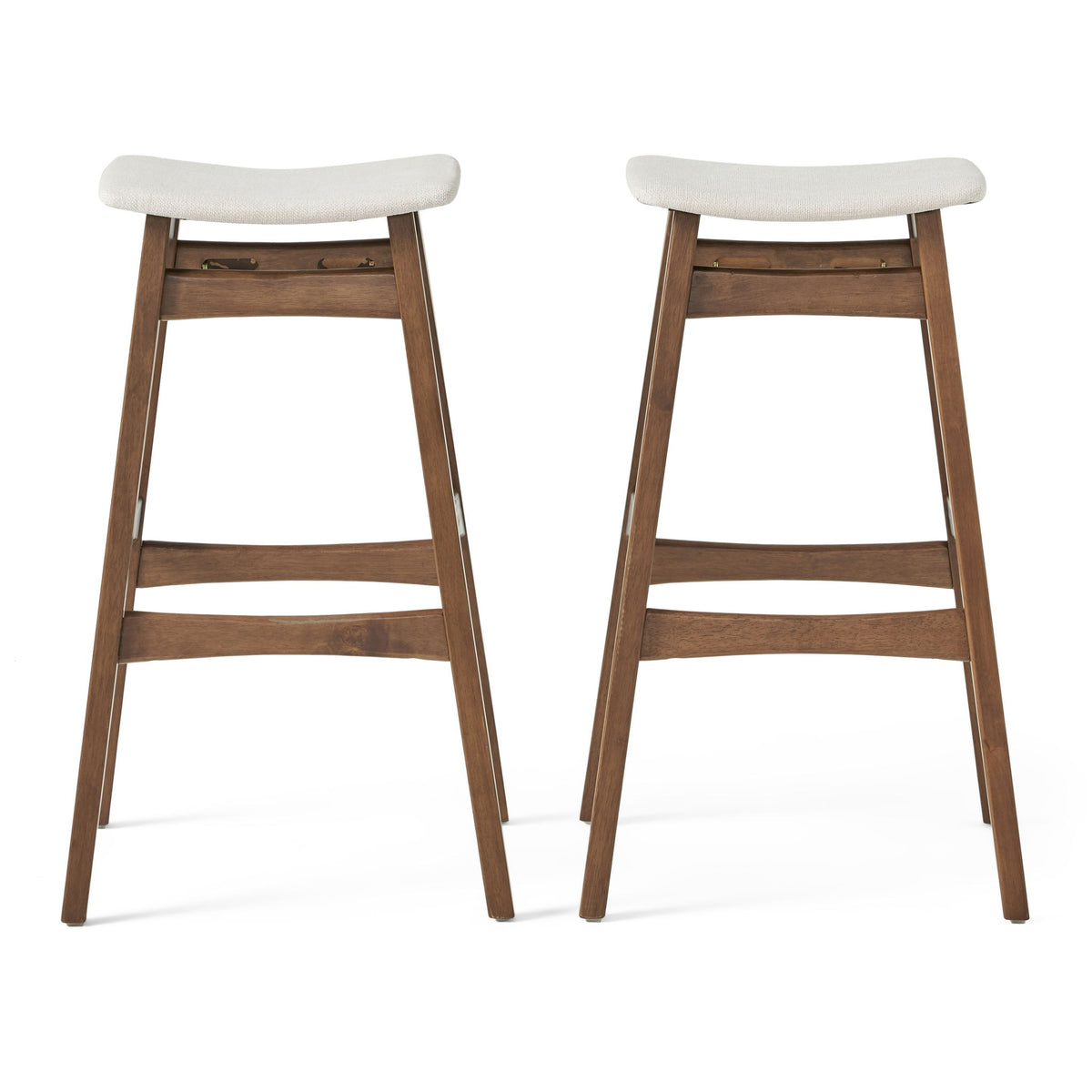 Mid Century Modern Bar Stool Set With Upholstered Seating