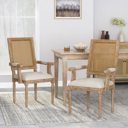 Elegant French Country Style Dining Chair With Cane Backrest