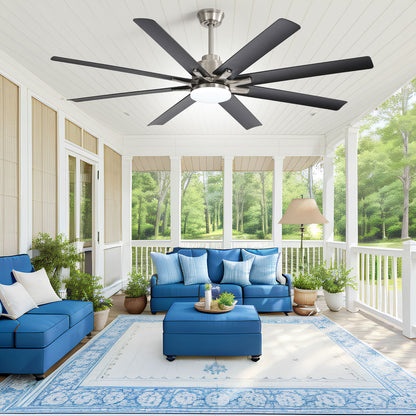 66" Low Profile Ceiling Fan With Dimmable LED Lights, 6 Speed Reversible DC Motor For Indoor - Brushed Nickel