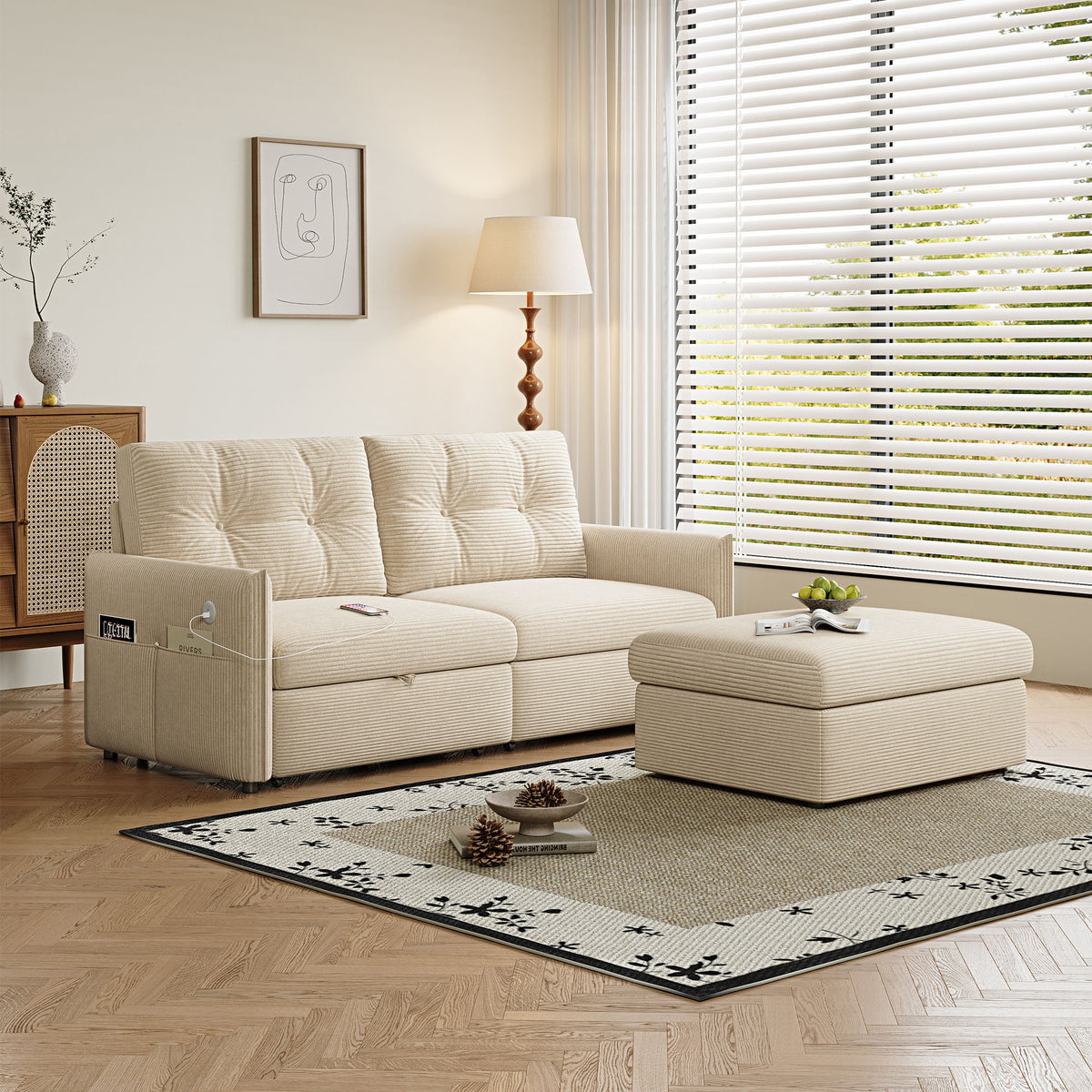 Sleeper Sofa, Expandable Sectional With Ottoman For Living Room