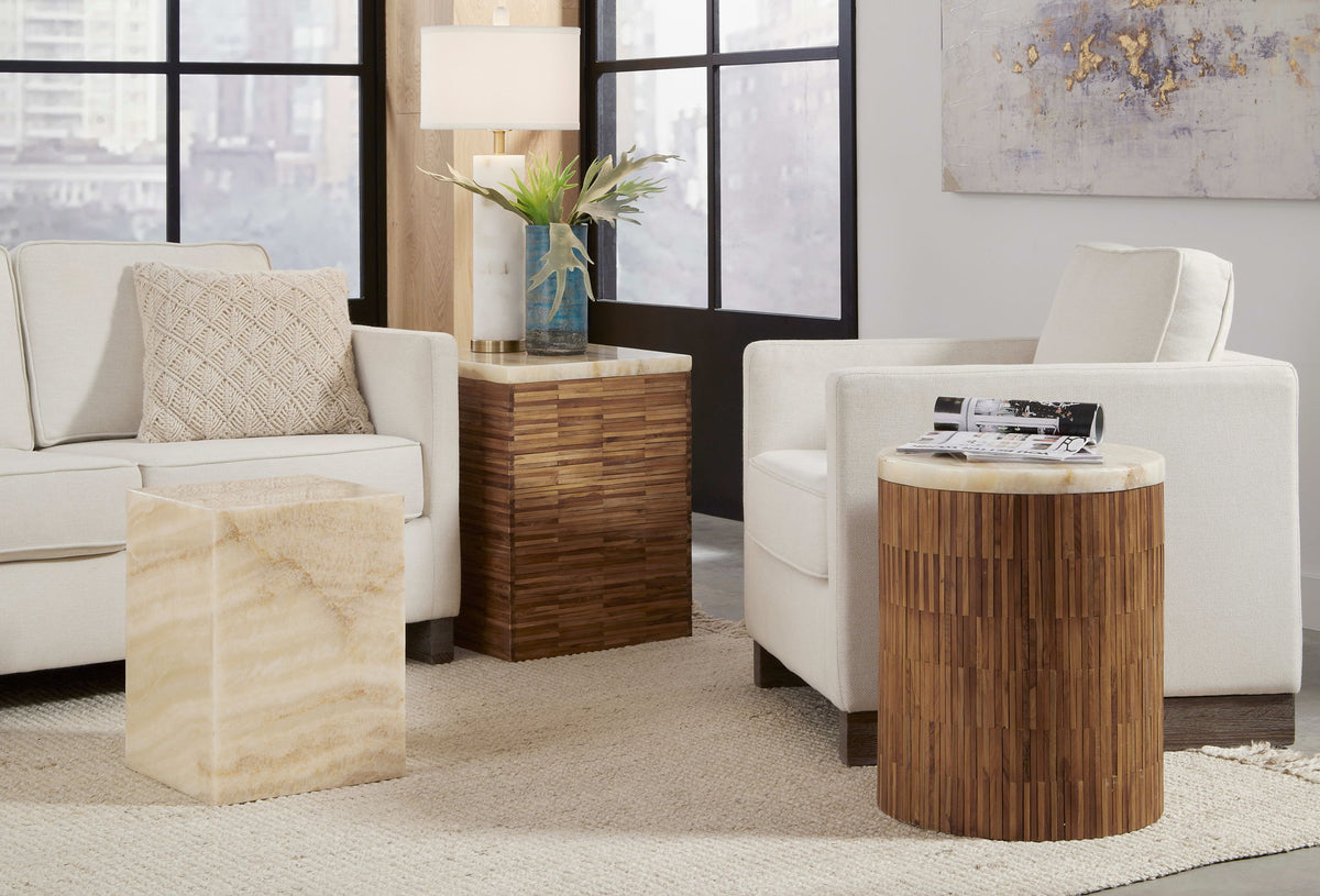 One - Square Onyx End Table - White