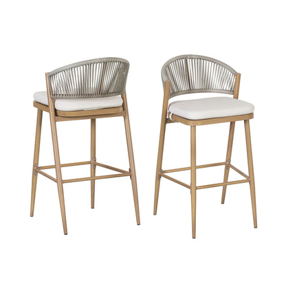 Outdoor Bar Height Metal Frame Counter Stools With Scallop Shaped Backrest & Water Resistant Cushions