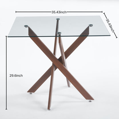 Dining Table With Cross Metal Leg And Tempered Glass, Modern Space Saving Kitchen Table For Living Room Legs, Square Table