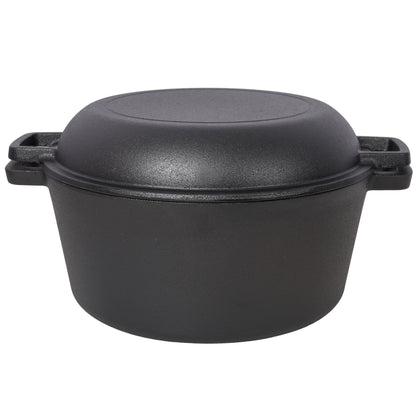 Pre-Seasoned Cast Dutch Oven 2 In 1 With Dual Handles And Covers, 5 Quart - Black