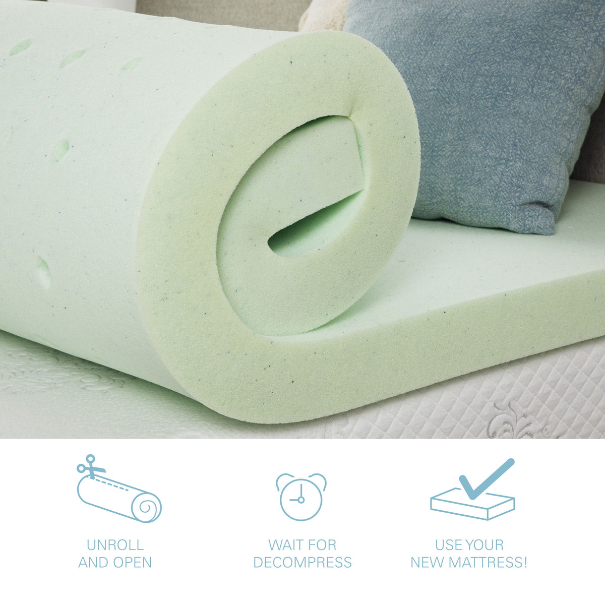 Remedy Sleep - 3" Short Queen Cool Gel Memory Foam Mattress Topper - Green