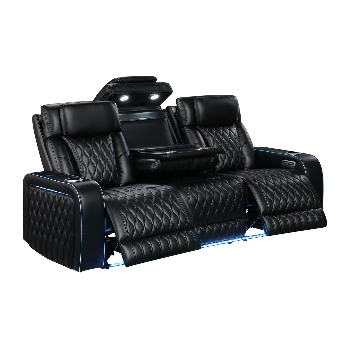Electra - Power Reclining Sofa With Power Headrests, Drop Down Table, Reading Light, Massage, LED Lighting And USB Control