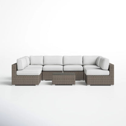6 Seater Rattan Wicker Outdoor Lounge Set With Cushions - Gray Mix