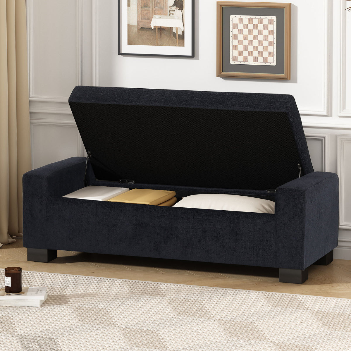 Textured Fabric Ottoman Bench With Hinged Lid