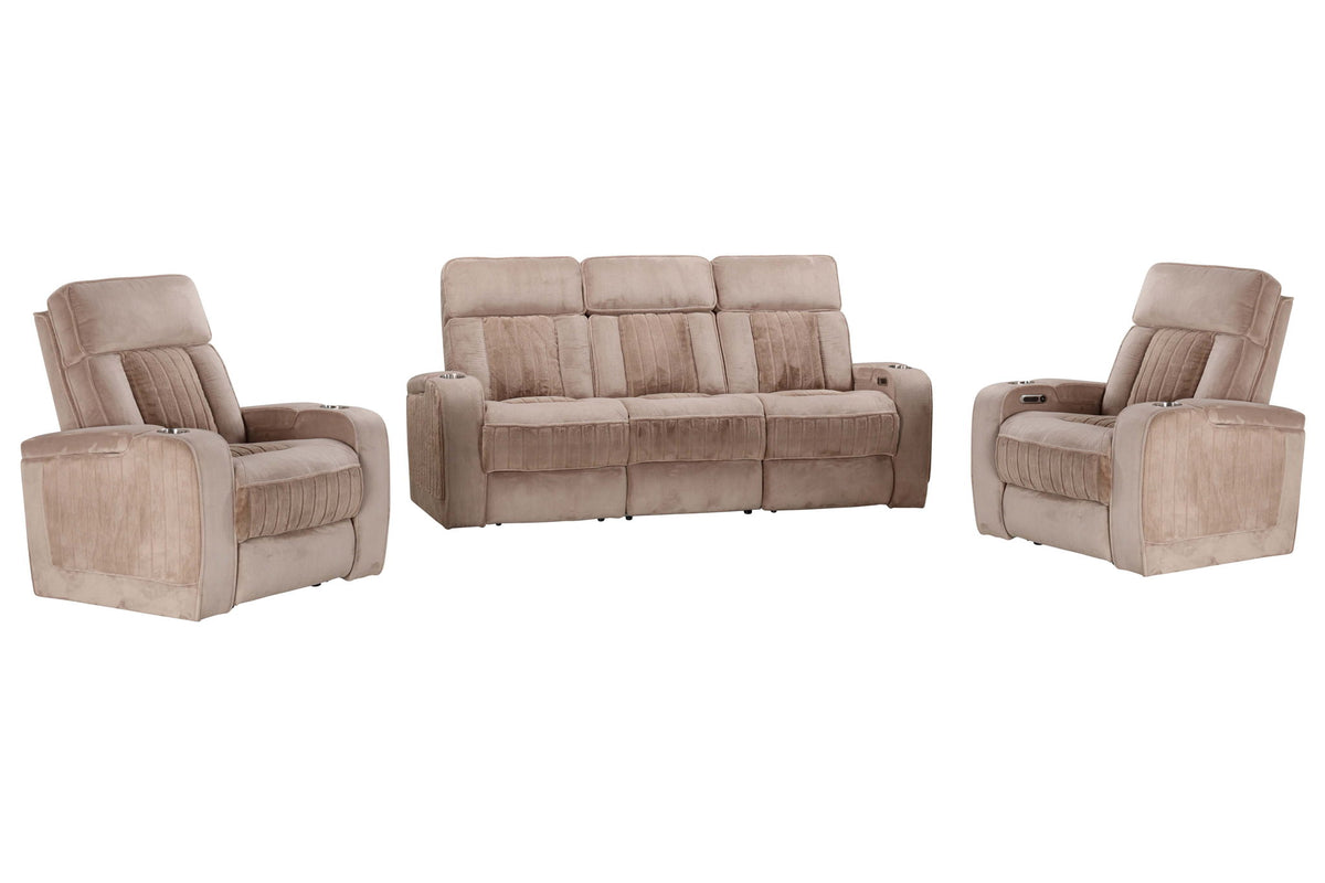 Equinox - Fabric Power Reclining Sofa And Two Recliners - Mushroom
