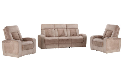 Equinox - Fabric Power Reclining Sofa And Two Recliners - Mushroom