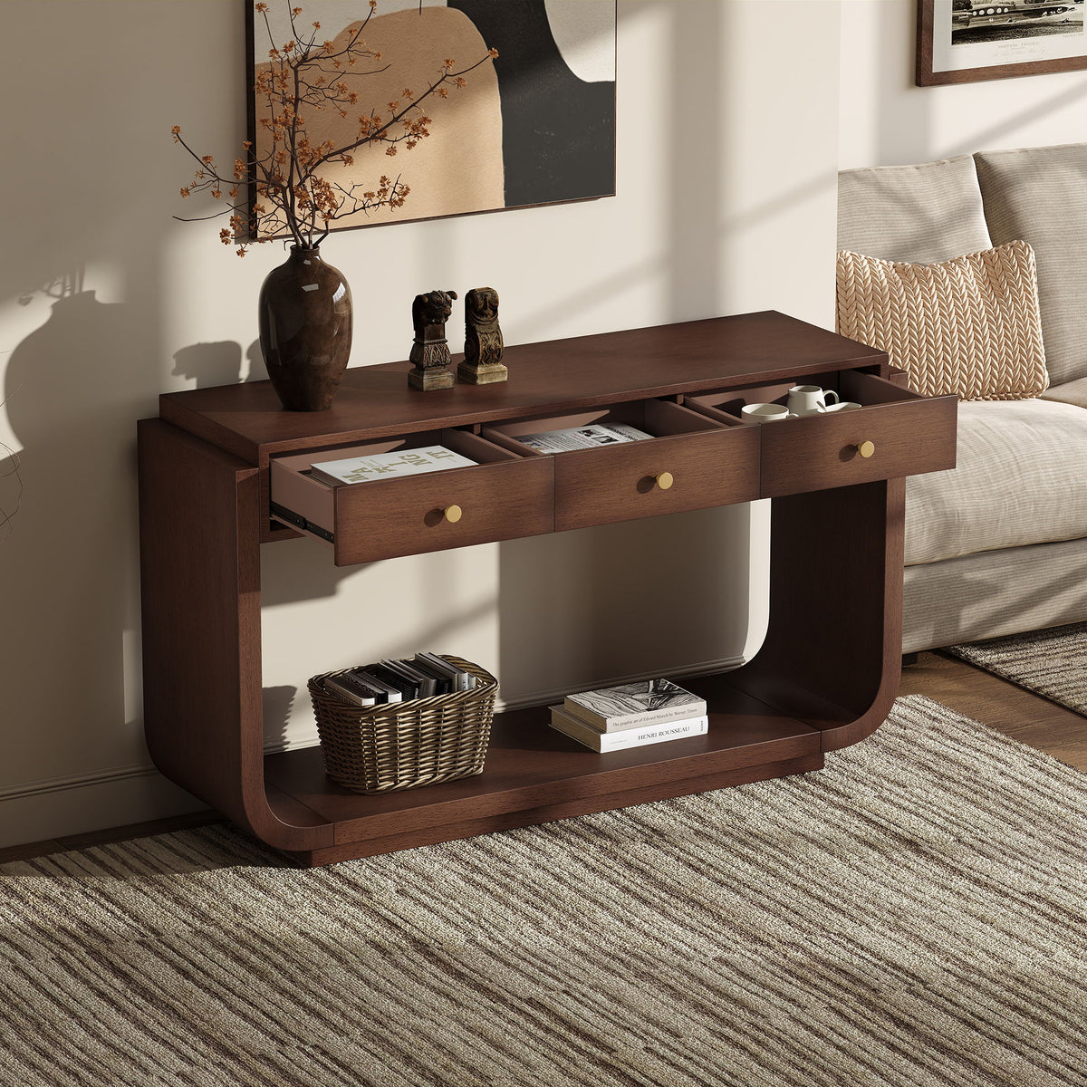 Console Table With 3 Drawers, Display Shelf