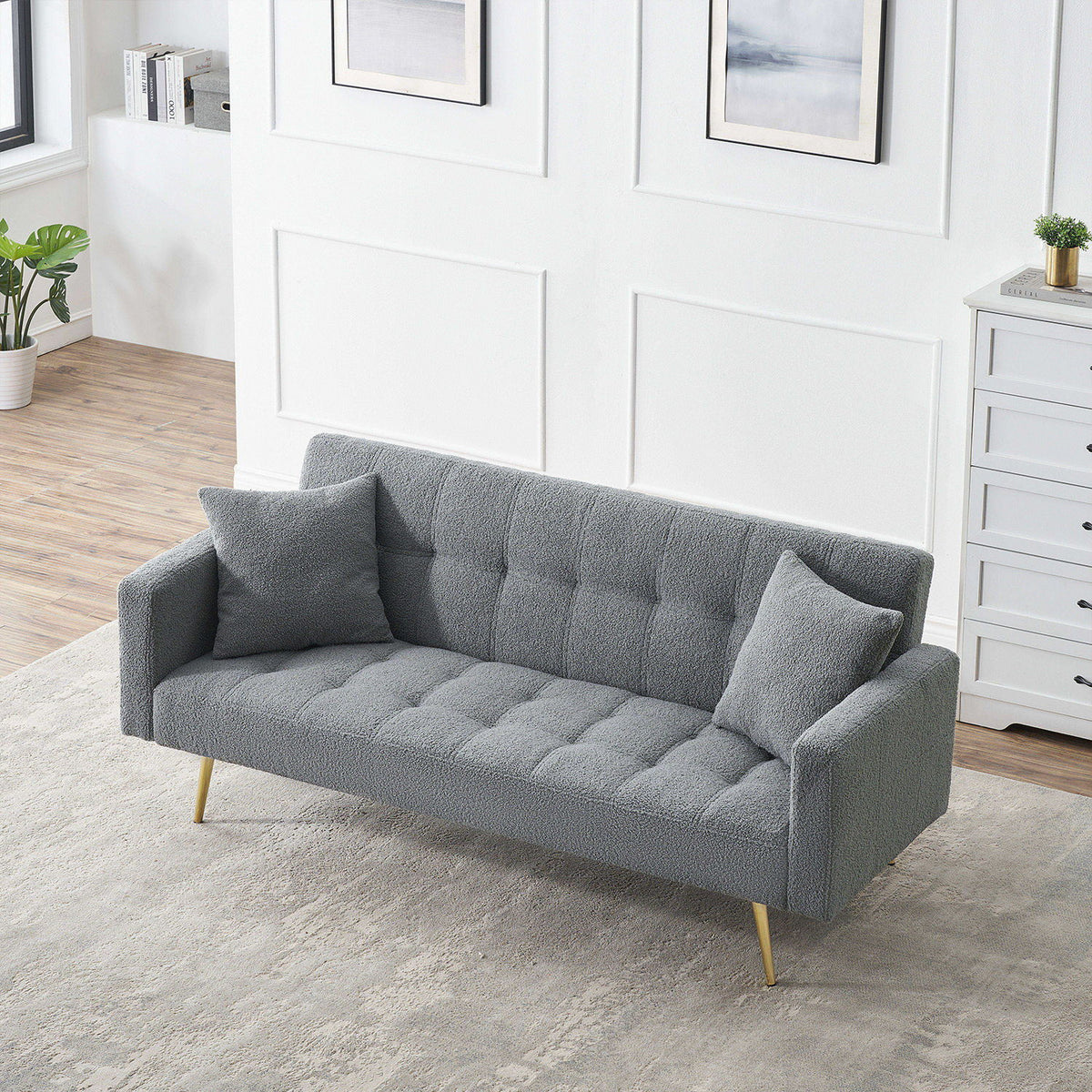 Teddy Fleece Sofa Bed With Luxurious Throw Pillows