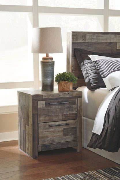 Derekson - 5 Pc. - Full Panel Headboard with Bolt on Bed Frame, Dresser, Mirror, Chest, Nightstand - Multi Gray