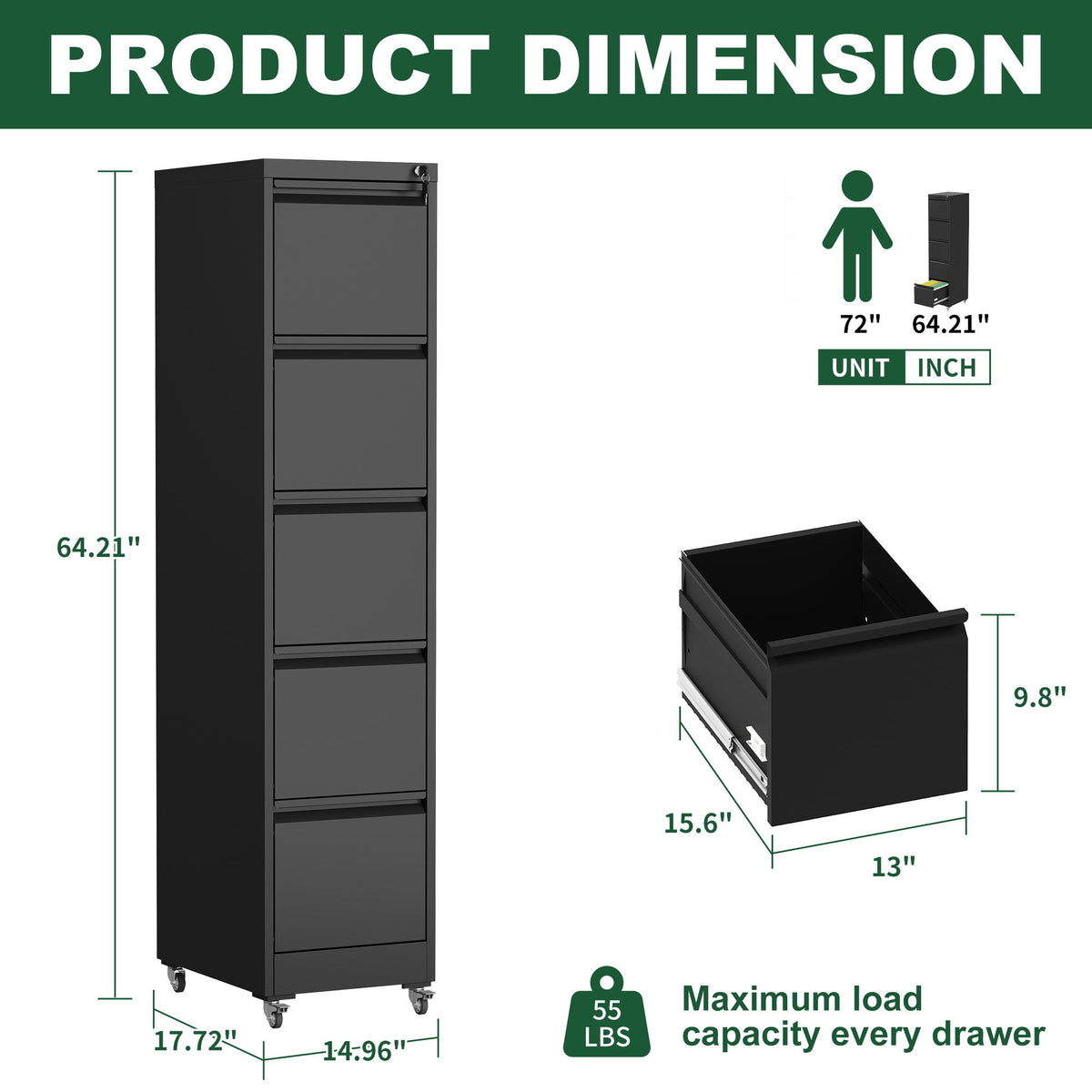 Drawer Metal Locking Vertical File Cabinet With Wheels Heavy Duty Lockable Storage