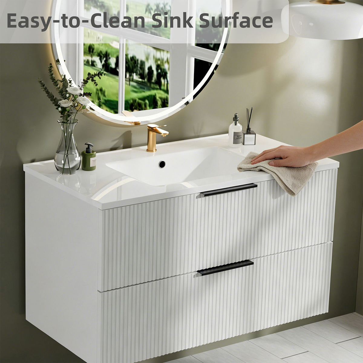 Modern Wall Mounted Floating Bathroom Vanity With Sink And Drawers