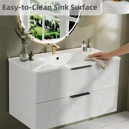 Modern Wall Mounted Floating Bathroom Vanity With Sink And Drawers