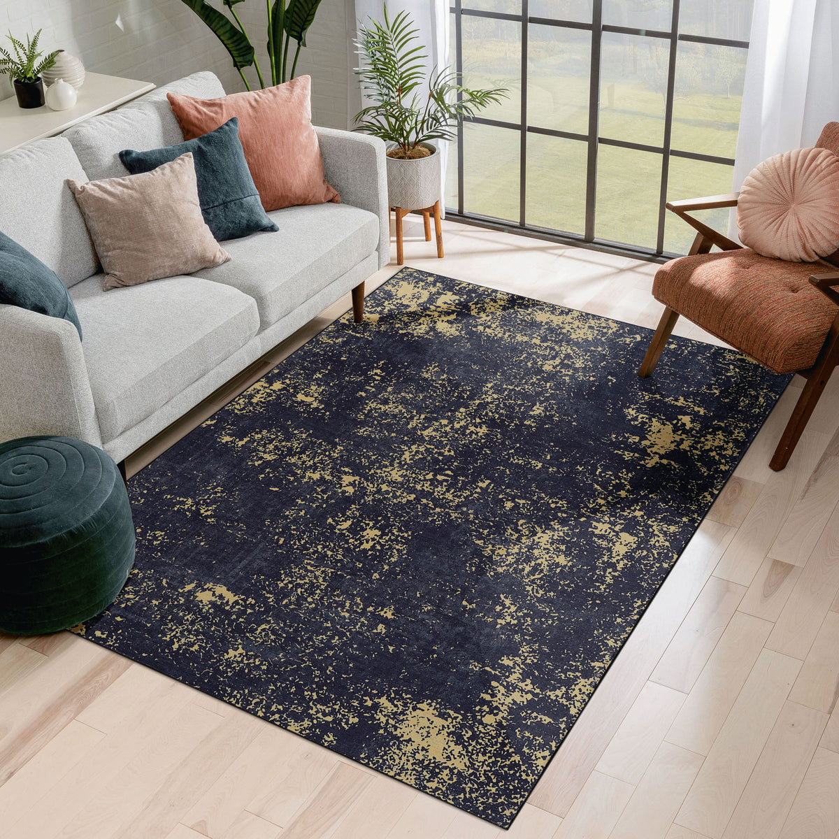 Maval - 8' X 10' Washable Area Rug - Black / Gold