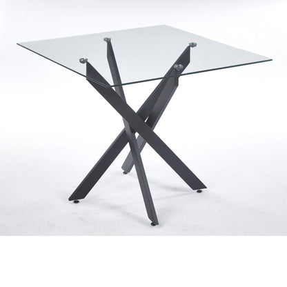 Dining Table With Cross Metal Leg And Tempered Glass, Modern Space Saving Kitchen Table For Living Room Legs, Square Table