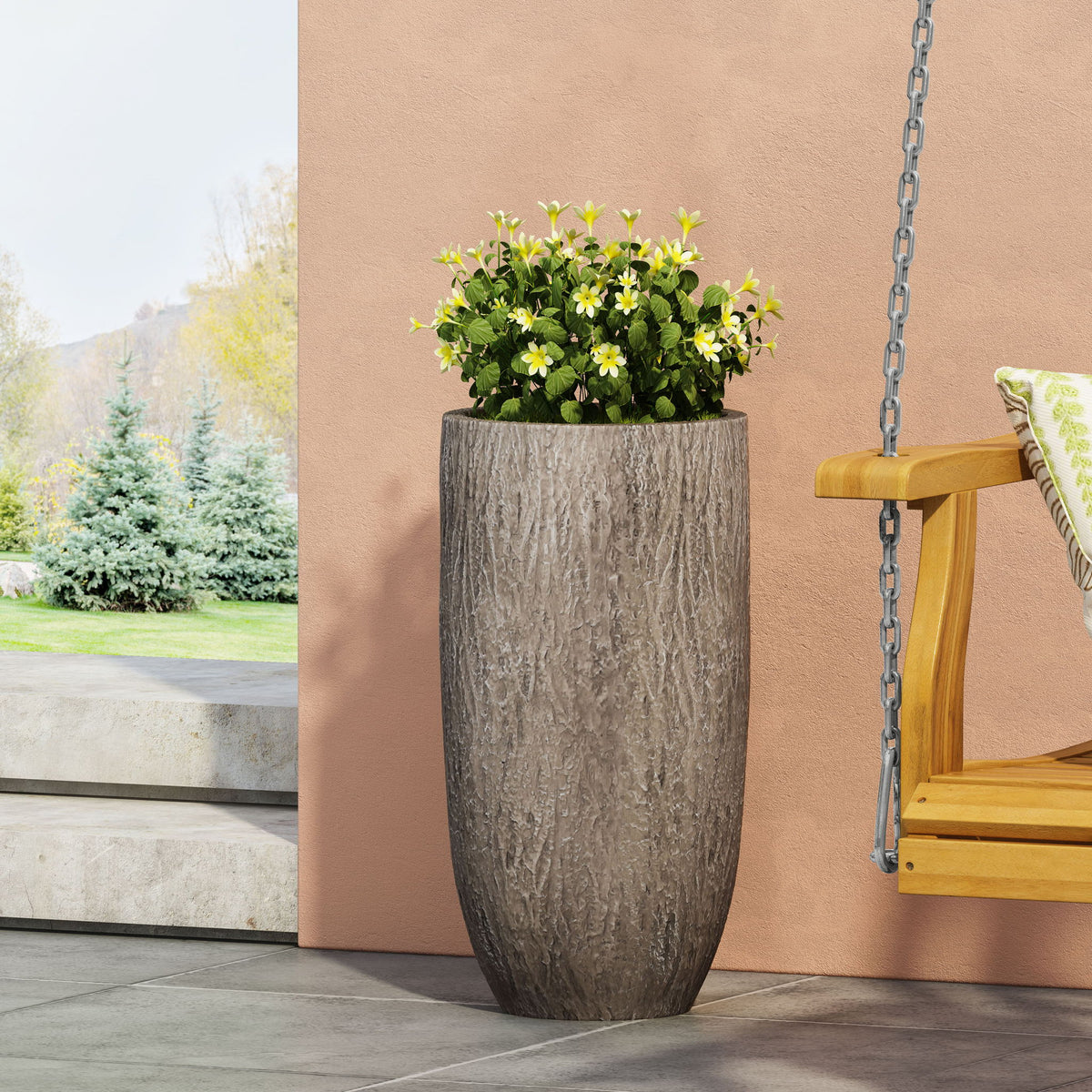 Magnesium Oxide Planter For Outdoor Use - Natural Wood