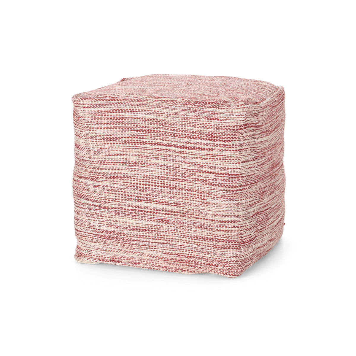 Enigma - Yarn And Cotton Square Pouf Ottoman With Polystyrene Beads - Red