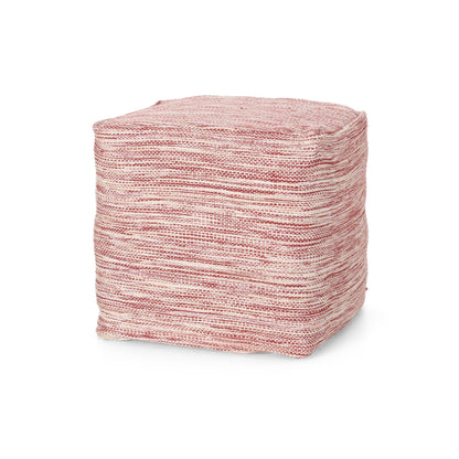 Enigma - Yarn And Cotton Square Pouf Ottoman With Polystyrene Beads - Red