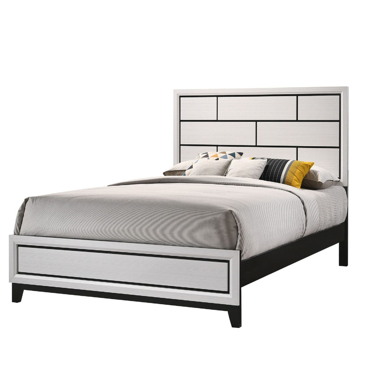 Contemporary Low Profile Bed With Geometric Headboard