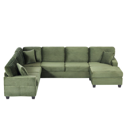 Upholstered U-Shaped Sectional Sofa With Movable Ottoman And Side Storage Pockets