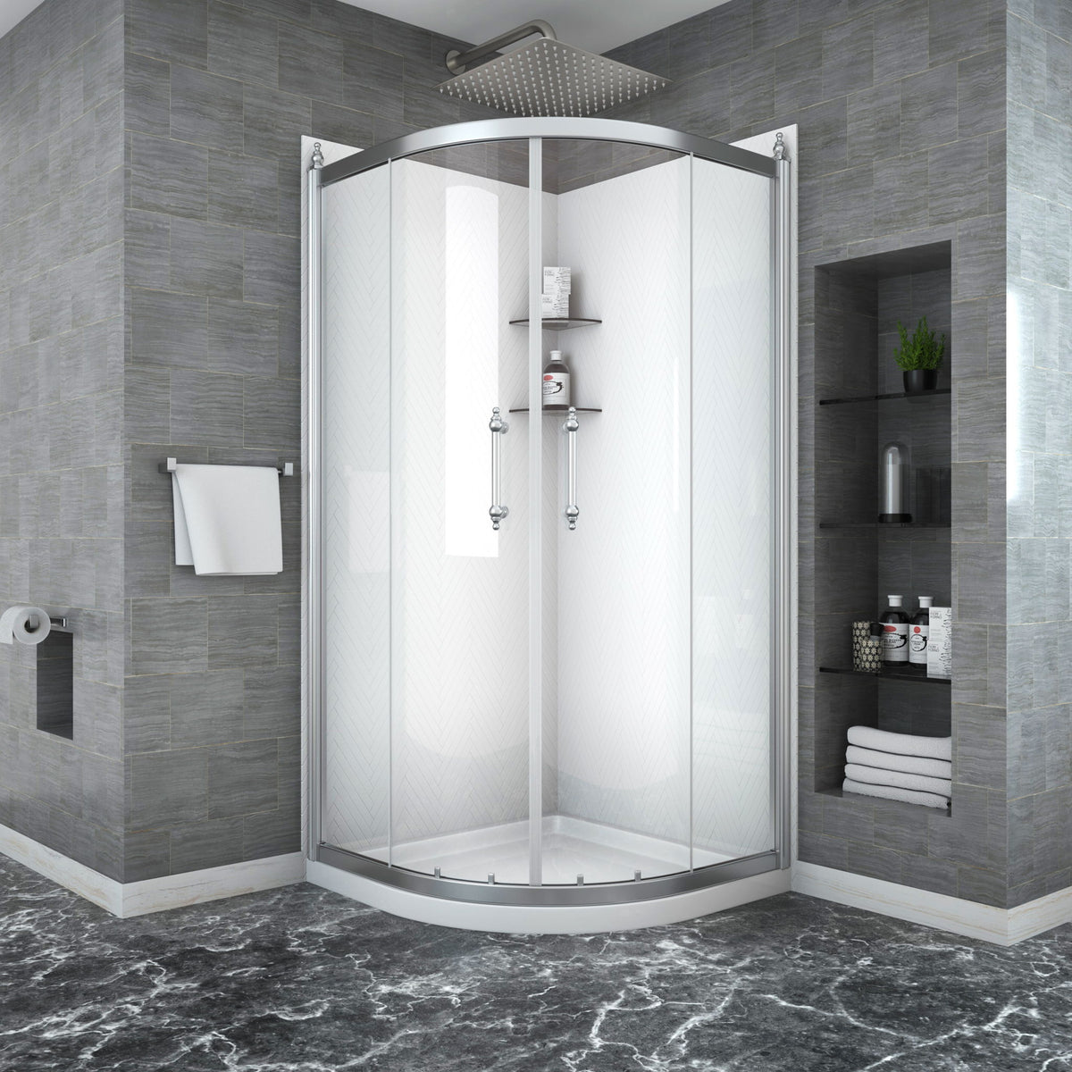 Framed Tub Shower Enclosure With Clear Tempered Glass