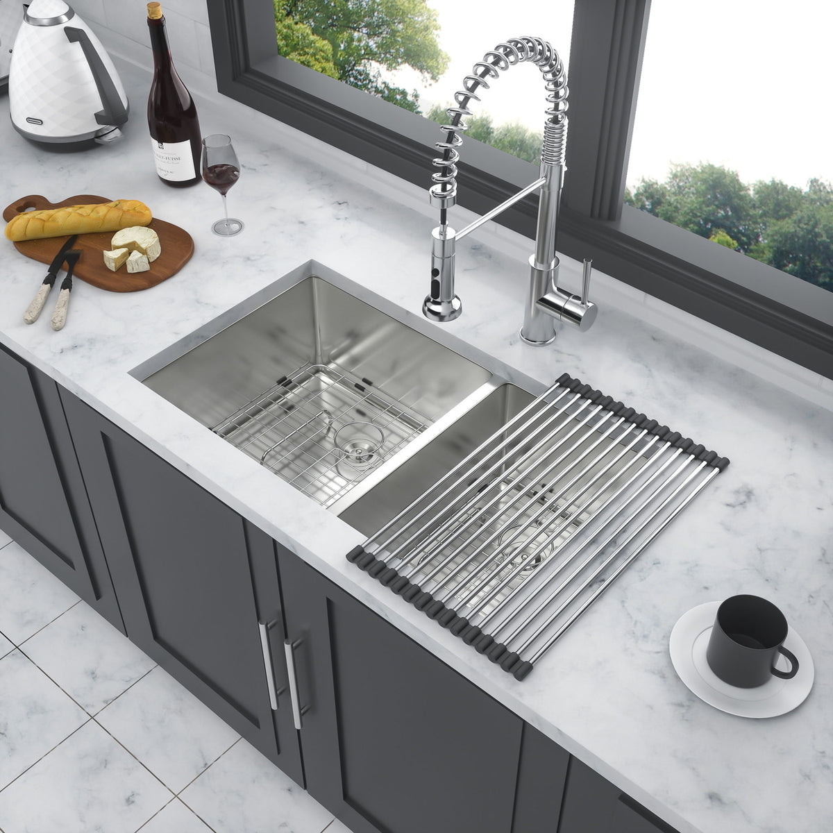 Modern Double Bowl Undermount Kitchen Sink 50 / 50 Design Stainless Steel