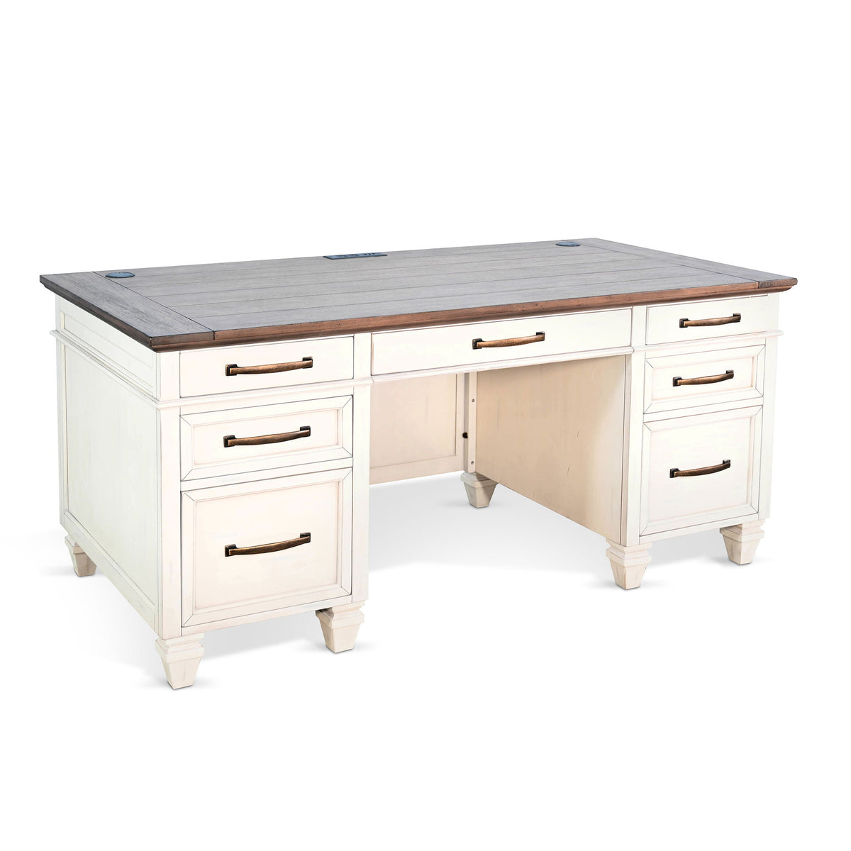 Pasadena - Desk With Drawers - Buckskin / Marble White