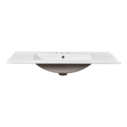 Single Bathroom Basin Sink Vanity Top Only & 3 Faucet Holes - White