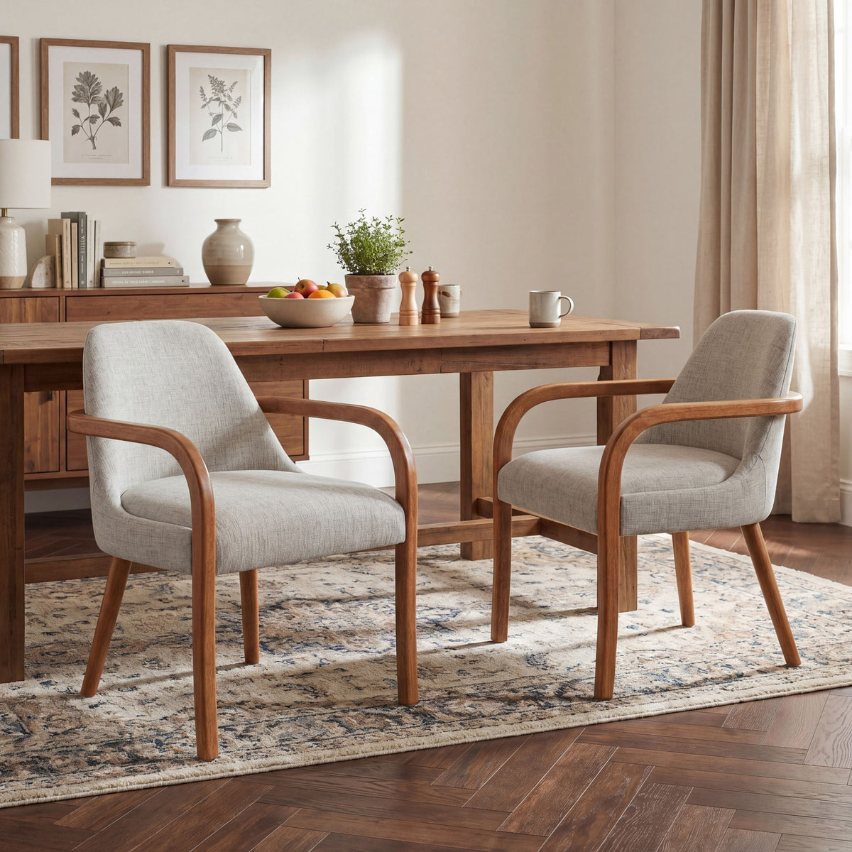 Dining Indoor Upholstered Armchairs (Set of 2) - Beige / Light Oak