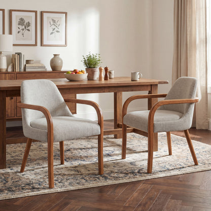 Dining Indoor Upholstered Armchairs (Set of 2) - Beige / Light Oak