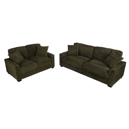 Sofa & Loveseat 2 Piece Set With Accent Pillows - Forest Green