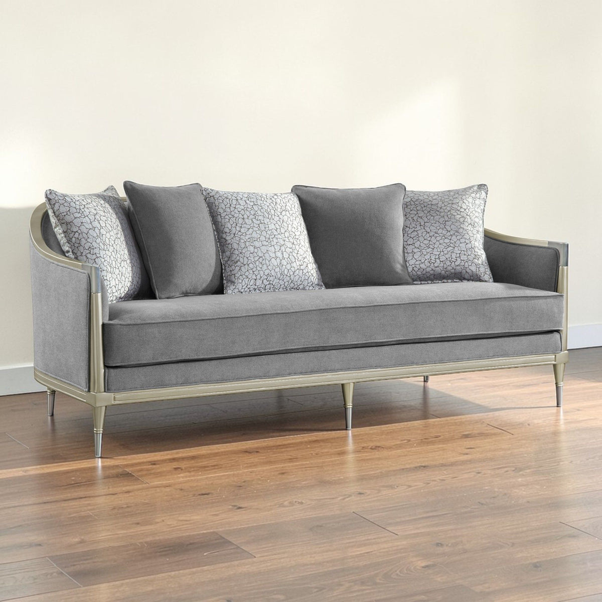 Fernando - Sofa With 5 Pillows - Champagne / Gray