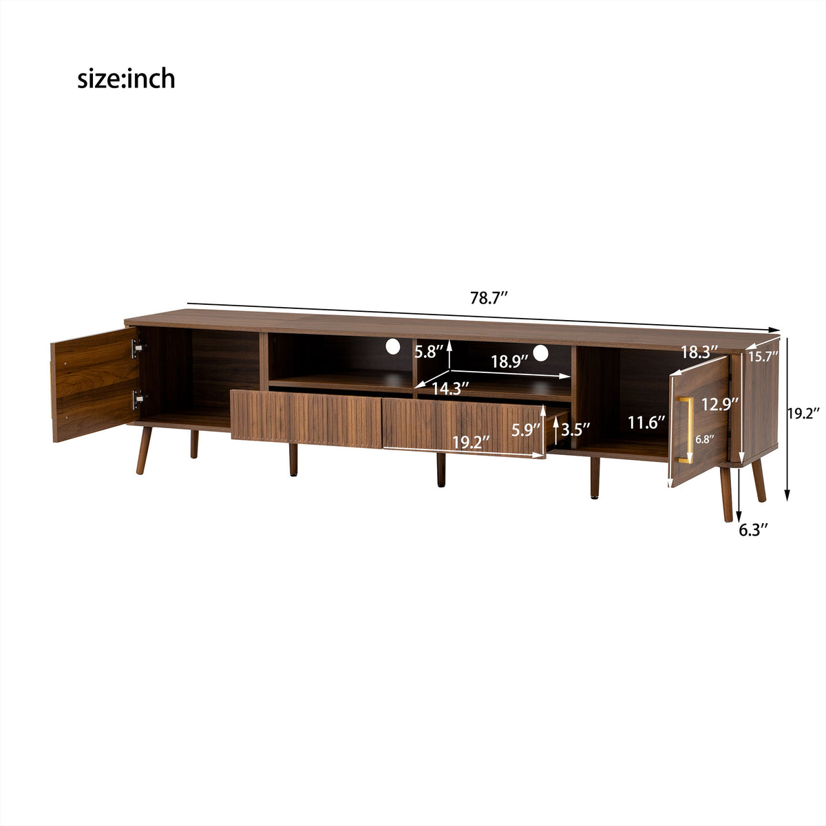 TV Stand For TVs Up To 85" With Soft-Close Doors, Open Shelf, Cable Management - Walnut