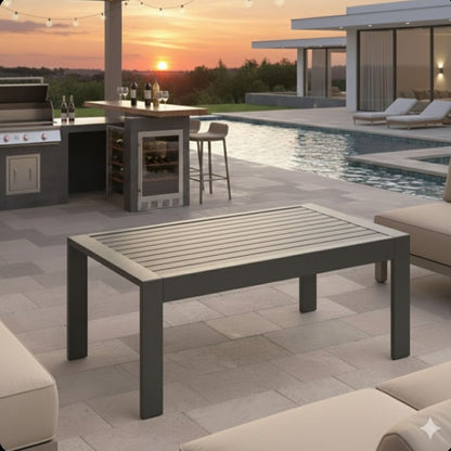 All-Weather Outdoor Coffee Table With Wood-Look Top