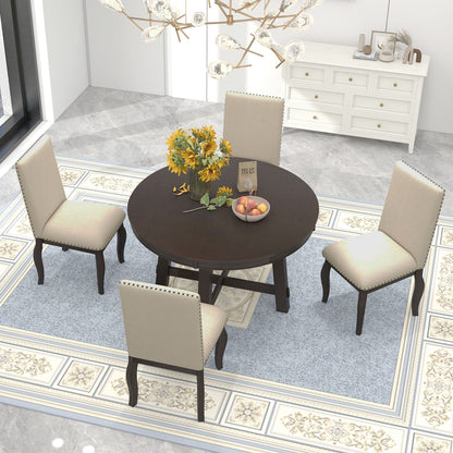 Round Extendable Dining Table Set With 4 Upholstered Chairs