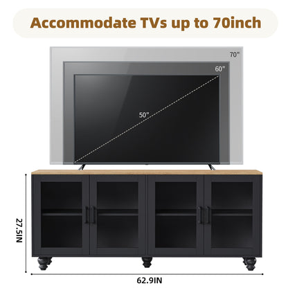 Farmhouse TV Stand With Solid Wood Gourd Shaped Legs For TVs Up To 70"