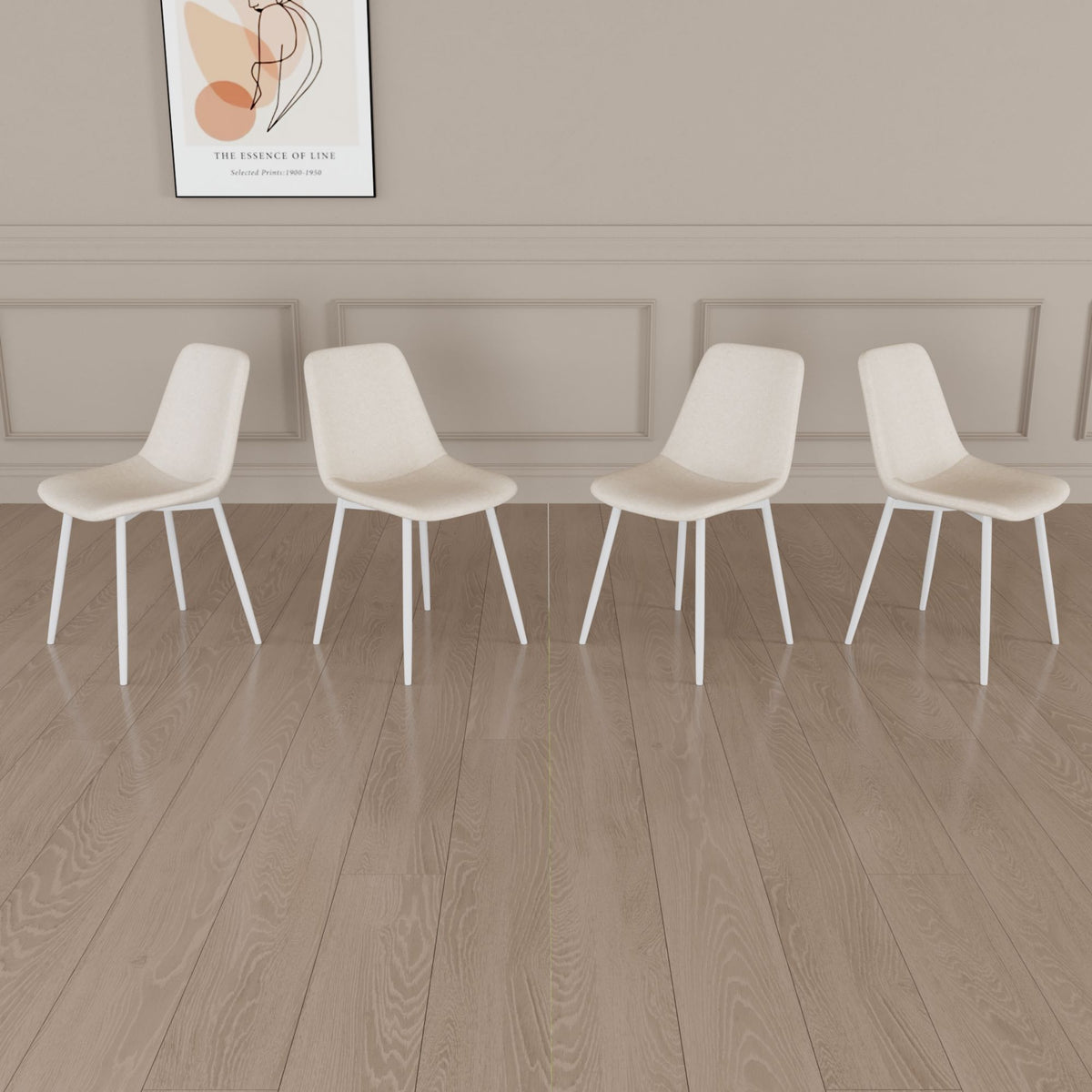 Modern Kitchen Dining Chairs (Set of 4) With Linen Padding And Sturdy Metal Legs - Beige