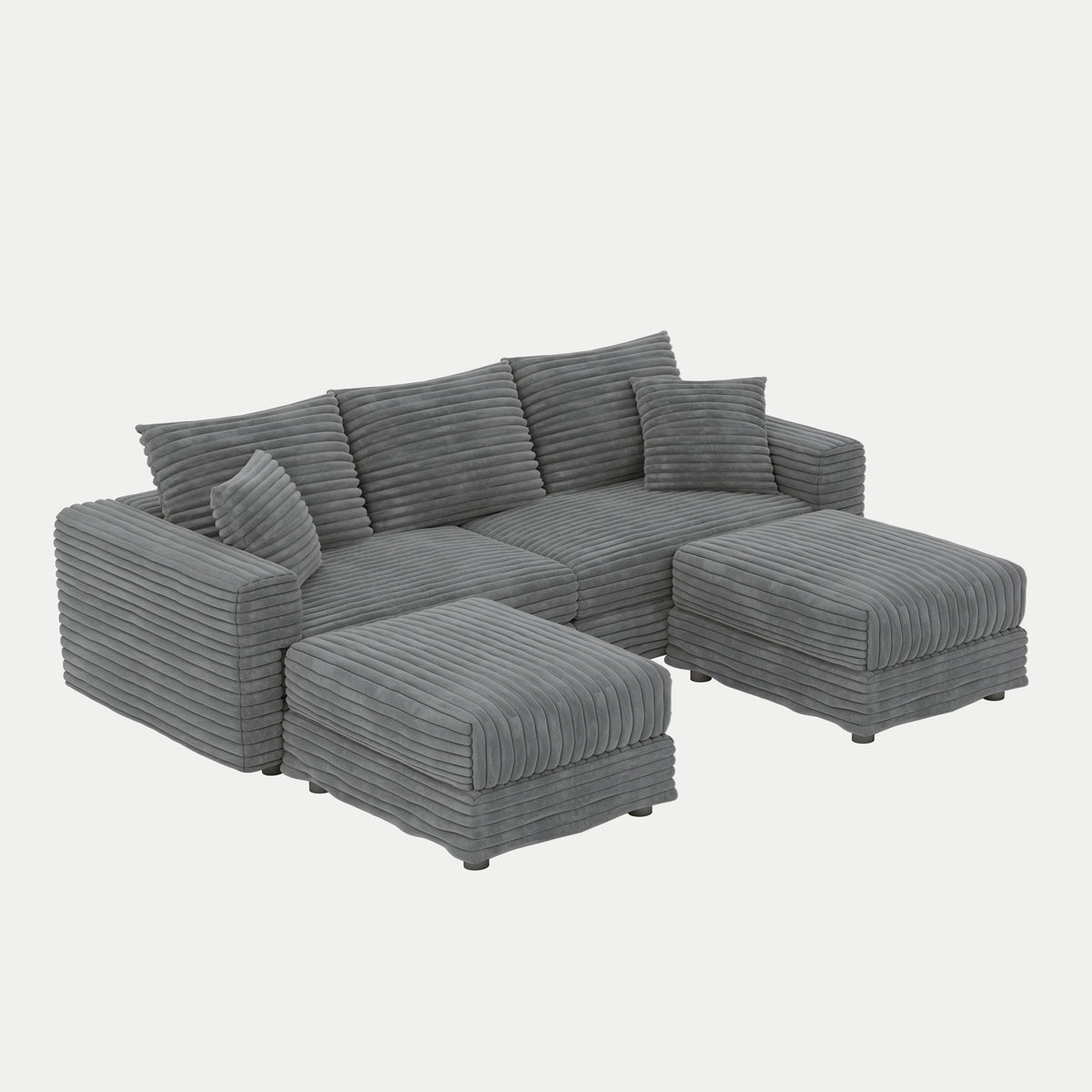 Convertible Deep Seat Sofa With Soft Pillows And Ottomans