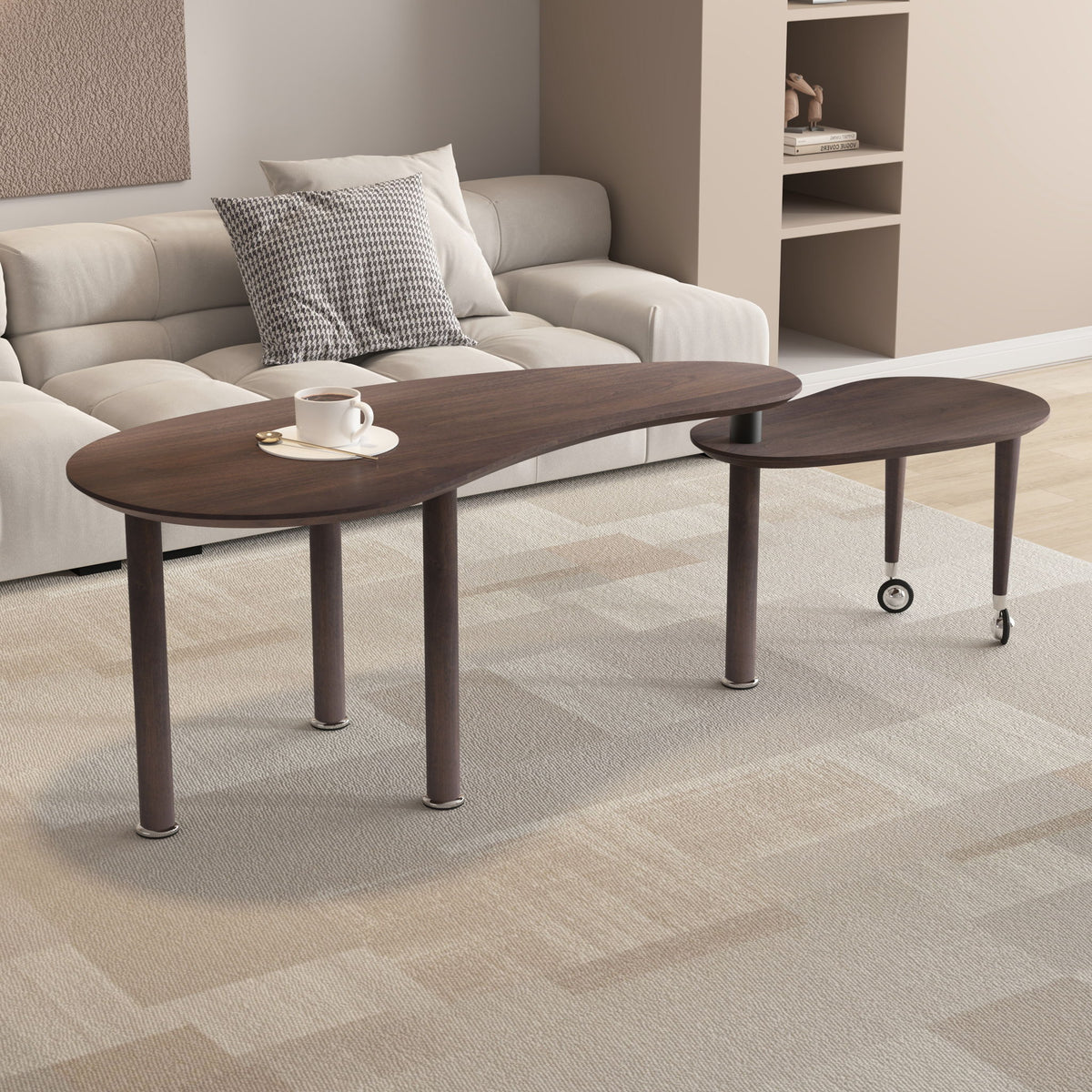 Rotatable Coffee Table With Solid Legs, 360 Degree Swivel, Waterproof - Walnut
